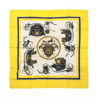 Herm&egrave;s Pre-owned Scarves, female, Yellow, Size: ONE SIZE Pre-owned Carre 90 Attelage en Arbal&egrave;te Silk Scarf