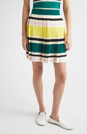 Marimekko Runous Helvi Stripe Pleated Knit Skirt in Dark Green Yellow Black at Nordstrom, Size Xx-Small