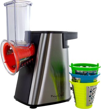 MegaChef 4 in 1 Stainless Steel Electric Salad Maker, Salad Shooter, Shredder, Slicer, Chopper, Shooter with One-Touch Control and Attachments