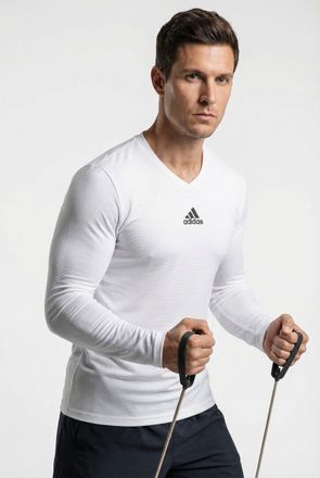 adidas Langarmshirt ADIDAS PERFORMANCE TEAM BASE LONGSLEEVE, Herren, Gr. XXL, weiss (wei&szlig;), Obermaterial: 100% Polyester, clean, normal, V-Ausschnitt, Shirts