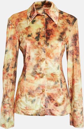 Nanushka Orange Hazy Floral Print Stretch Velvet Shirt