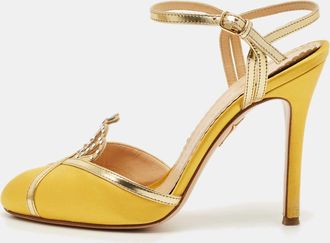 Charlotte Olympia Yellow Leather And Satin Queenie Ankle Strap Pumps