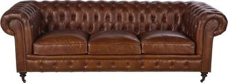 Maisons du monde Sof&aacute; capiton&eacute; vintage de 4 plazas de cuero marr&oacute;n