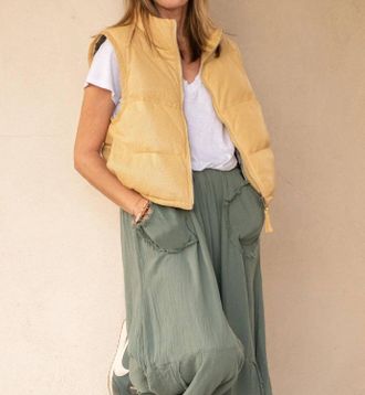 Mauritius Ellice Leather Puffer Vest In Light Yellow