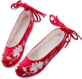 Vosarea Chinese Style Embroidered Cloth Shoes with Hidden Wedge Heel Lightweight Retro Floral Hanfu Slippers for Women Handcrafted Needlework Comfortable Spri
