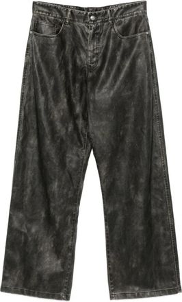 Palm Angels Curved Logo Coated Pants - Heren - Wijde Broeken - Grijs - M - Leer - Broeken