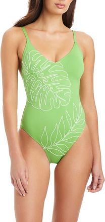 Sanctuary Embroidered Open Back Strappy One-Piece Swimsuit in Provence Green at Nordstrom, Size X-Small