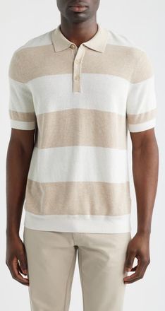 Scott Barber Stripe Rib Polo Sweater in Flax at Nordstrom, Size Xx-Large