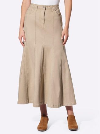 Heine Godetrock HEINE, Damen, Gr. 34, beige, 98% Baumwolle, 2% Elasthan, unifarben, lang, R&ouml;cke Godetrock