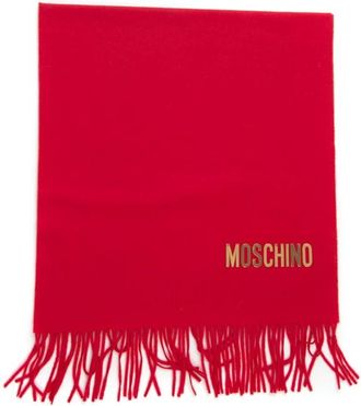 Moschino Wollen Sjaal met Gouden Logo - Dames - Wintersjaals - Rood - ONE Size - Wol - Accessoires