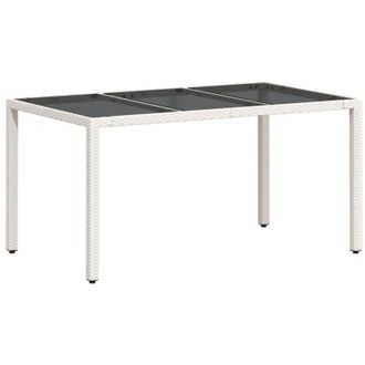 vidaXL Mesa de jardín superficie de vidrio ratán PE blanco 150x90x75cm vidaXL