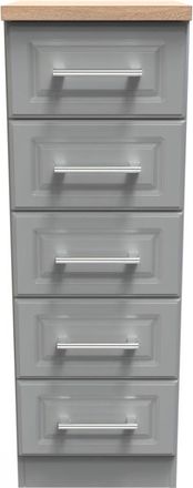 Welcome Furniture Kingston Ready Assembled Tallboy Chest of Drawers with 5 Drawers - Dust Grey & Bardolino Oak - Welcome Furniture | TJ Hughes