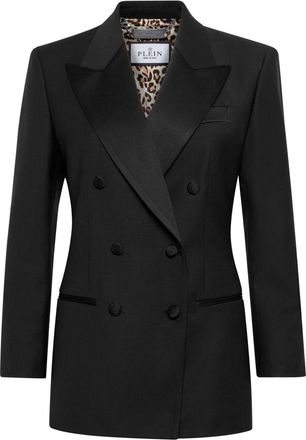 Philipp Plein peak-lapels double-breasted blazer - women - Polyester/Elastane/Polyester/Virgin Wool - L - Black