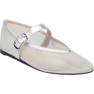 Marc Fisher Godina Mesh Mary Jane Flat in Metallic Silver at Nordstrom, Size 9.5