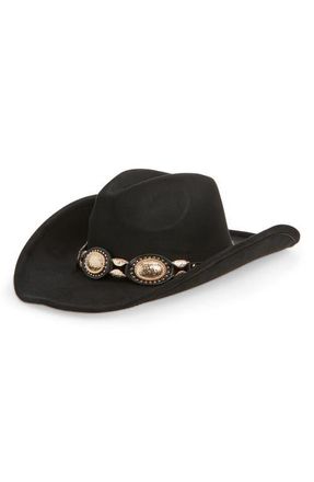 Tasha Western Cowboy Hat with Concho Leather Band in Black at Nordstrom