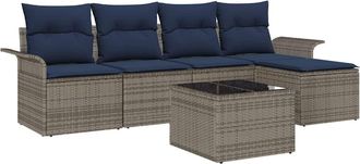 vidaXL Conjunto De Sof&aacute; De Jard&iacute;n 6 Uds. Gris Rat&aacute;n Sint&eacute;tico Vidaxl