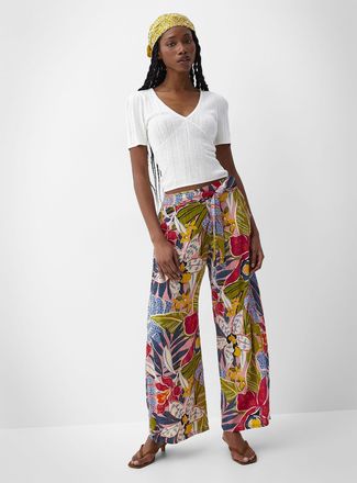 Icone Womens Tie ribbons printed wide-leg pant
