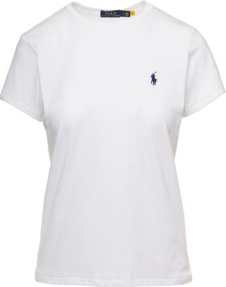 Polo Ralph Lauren Tops, Dames, Wit, L, Katoen, Logo Embroidery T-Shirt