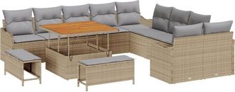 vidaXL Garden Sofa Set Height-Adjustable 13 pcs Beige Poly Rattan Vidaxl