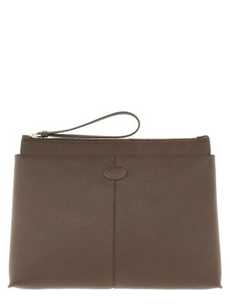 Tod's Calfskin Document Holder Shoulder Bag - Brown