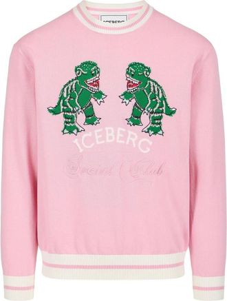 Iceberg Trui met ronde hals en drakeninleg - Heren - Ronde hals truien - Roze - M - Katoen - Truien & Vesten