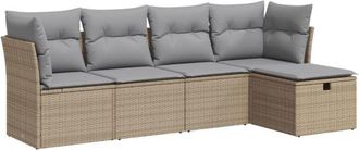 vidaXL Vidaxl - Juego De Sof&aacute;s Jard&iacute;n Con Cojines 5 Pzas Rat&aacute;n Sint&eacute;tico Beige