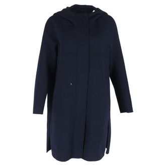 Max Mara Hooded Coat in Navy Blue Wool