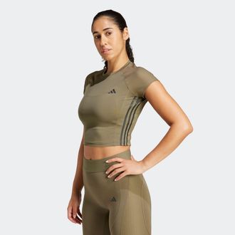 adidas T-Shirt ADIDAS PERFORMANCE HYGLM T Q1, Damen, Gr. XXL, gr&uuml;n (olive strata), Obermaterial: 81% Polyester, 19% Elasthan, Rundhals, Shirts T-Shirt