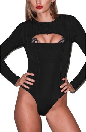 Fleur du Mal Rib Shrug Bodysuit in Black at Nordstrom, Size X-Small