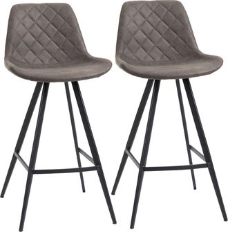 HOMCOM Set Of 2 Bar Stools Vintage Microfiber Cloth Tub Seats Padded Steel Grey | TJ Hughes