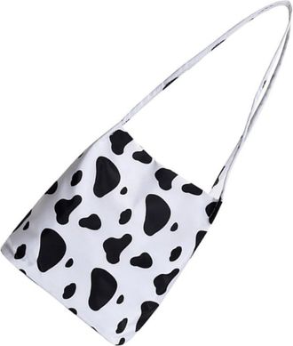 Frcolor Adorable Cartoon Milk Cow Oxford Cloth Shoulder Bag for Women Portable Square Tote Handbag with Stylish Design Lightweight Casual Storage Bag for Mobi