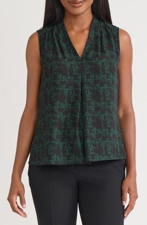 Kasper Pleated Shoulder Sleeveless Top in Black/Evergreen at Nordstrom, Size Small P