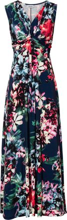 Bonprix Maxikleid BONPRIX, Damen, Gr. 32/34 (XS), N-Gr, dunkelblau gebl&uuml;mt (l&auml;nge: regul&auml;r), Obermaterial: 95% Polyester, 5% Elasthan, ausgestellt, Kleider Ma