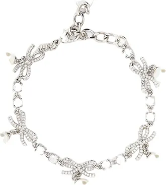 Self Portrait Silver Crystal Bow Pearl Charm Bracelet