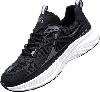 Generic Casual Mesh Walking Shoes for Men Chunky Platform Sneakers Breathable Lace-Up Style Footwear for Work Workout Everyday (Black,11.5)