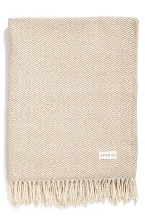 SFERRA Celine Fringed Herringbone Cotton Throw in Mushroom at Nordstrom