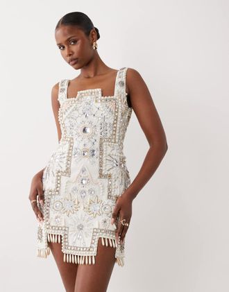 Asos Vestito corto bianco decorato