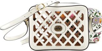 Gucci Camera Cutout Leather with Flora Canvas Small crossbody bag - Beige