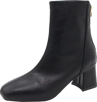 Generic Fashion Autumn Winter Women Ankle Boots Mid Heel Round Toe Solid Embroidery Comfortable Short Cowboy Boots Men (Black, 5.5)