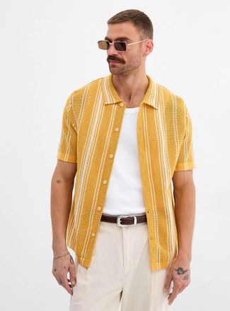 Le 31 Mens Striped pointelle knit shirt