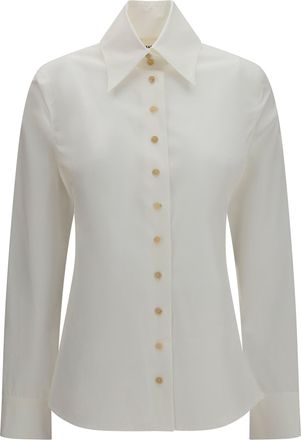 Khaite Womens Shirt Ivy High-Neck Chalk Cotton Top