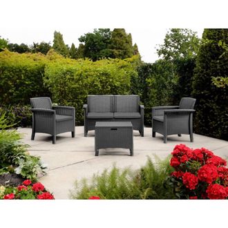 Dmora Set De Sal&oacute;n Exterior Dbjarnaso, Sill&oacute;n Outdoor 2 Plazas, Made In Italy, Negro