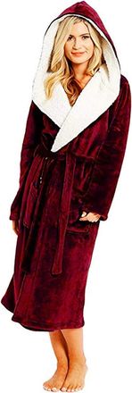 Generic Thermal Dressing Gown Women Womens Plus Size Dressing Gown Warm Hooded Bathrobe Full Length Thicken Bathrobe Cosy Fluffy Robes Luxury Oversized Robes 