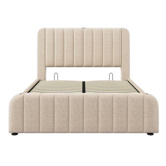 Urban Meuble Cama doble de tela color beige con almacenaje