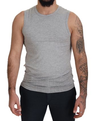 Ermanno Scervino Mens Sleeveless Logo Tank Top - Grey Cotton - Size EU 48 (Mens)