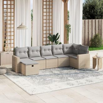 vidaXL Juego De Sof&aacute;s Jard&iacute;n Con Cojines Beige Mezcla 7 Pzas Rat&aacute;n Pe Vidaxl