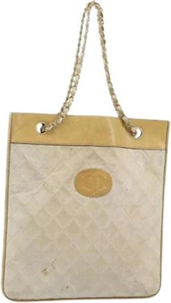Chanel Pre-owned Vintage Leren Tote - Dames - Vintage Shopper - Beige - ONE Size - Leer - Vintage