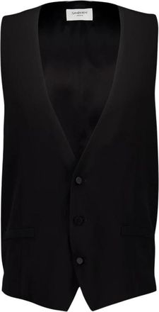 Saint Laurent Zwarte Zijden Geknoopte Vest - Heren - Bodywarmers - Zwart - L - Jassen