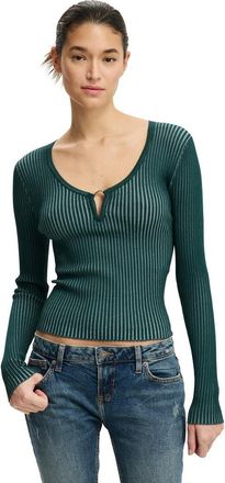 Cotton On Womens Two Tone Rib Keyhole Knit in Evergreen at Nordstrom, Size Xx-Small