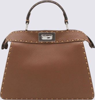 Fendi Brown Leather Peekaboo Iseeu Small Top Handle Bag